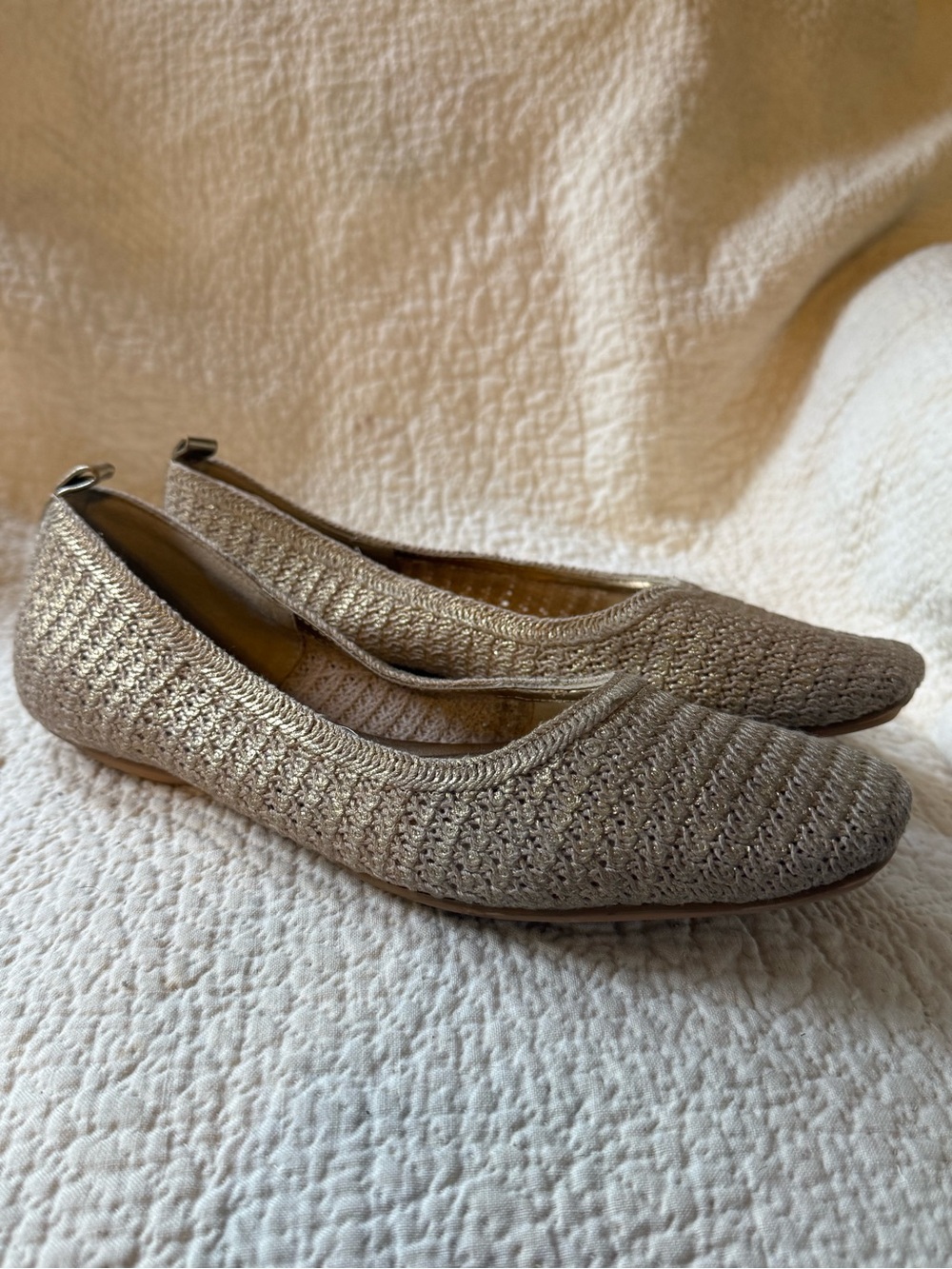 ZARA Metallic Gold Crochet Woven Ballet Flats Women’s EU 38 US 7.5